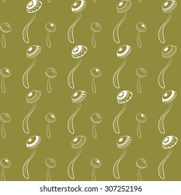 Seamless pattern with different mushrooms

