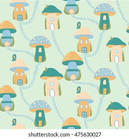 Seamless pattern with different mushrooms. Vector illustration