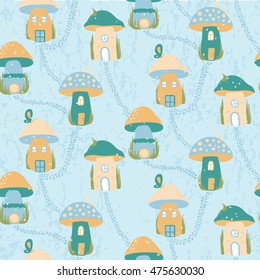 Seamless pattern with different mushrooms. Vector illustration