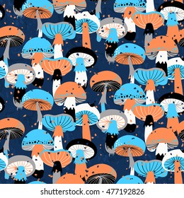 Seamless pattern with different mushrooms. Vector illustration