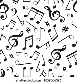 Seamless pattern with different music notes. Vector music pattern, melody and sound illuistration