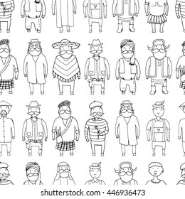 Seamless pattern with different nationality people. Vector illustration.