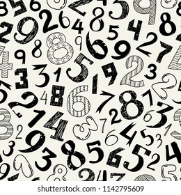 Seamless pattern with different numbers. Freehand drawing.  Can be used on packaging paper, fabric, background for different images, etc.