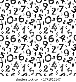 Seamless pattern with different numbers. Freehand drawing.  Can be used on packaging paper, fabric, background for different images, etc.