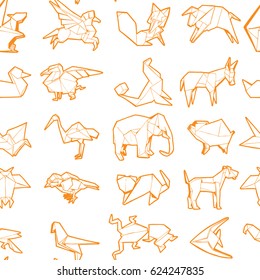 Seamless Pattern of Different Origami Animal. Hand Drawn Illustration.