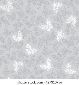 Seamless pattern with different ornate butterflies vector illustration