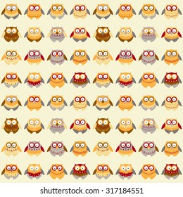 Seamless pattern with different owls
