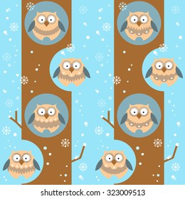 Seamless pattern with different owls
