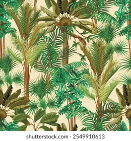 Seamless pattern with different palm trees. Tropical vector