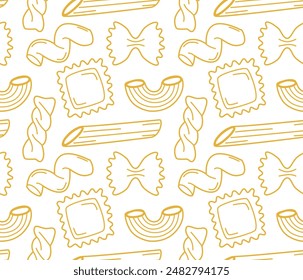 Seamless pattern with different pasta types. Vector contour background