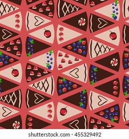 Seamless pattern with different pieces of cakes. Vector illustration