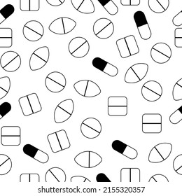 Seamless pattern of different pill shapes 