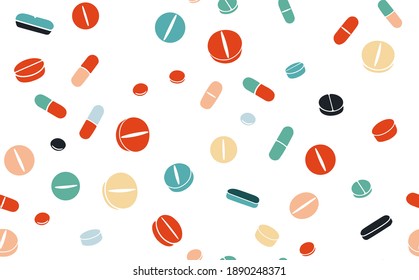 Seamless Pattern with different Pills on white Background. Vecrot illustration.