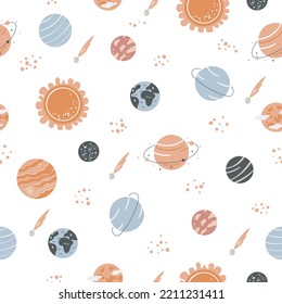 Seamless pattern with different planets