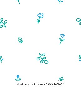 Seamless pattern with different plants and  flowers on  white background. Vector print with herbs. Botanical doodle wallpaper.