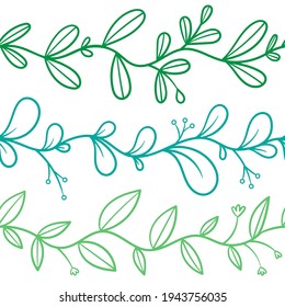 Seamless pattern with different plants on a white background. Vector print with herbs.