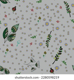 Seamless pattern with different plants. Vector file for designs.