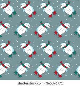 Seamless pattern with different polar bears skating
