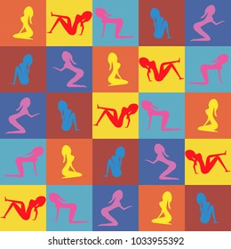 Seamless pattern from different poses of girls.