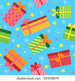 Seamless pattern with different presents. Vector background.