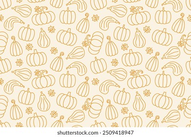 seamless pattern with different pumpkin; Halloween, autumn background - vector illustration