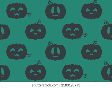 Seamless pattern with different pumpkin heads. Halloween texture in flat style.
