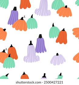 Seamless pattern with different pumpkins. Vector illustration
