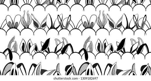 Seamless pattern with different rabbit ears. Easter pattern