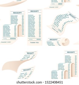 Seamless pattern with different receipt bills icon flat vector illustration on white background