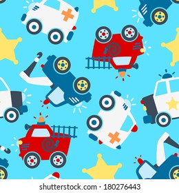 Seamless pattern of different rescue vehicles.