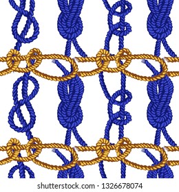Seamless pattern of different rope sea knots.