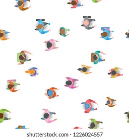 Seamless pattern. Different running people. Top view.