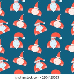 Seamless pattern with different santa claus in flat style. Vector christmas illustration for print, background.