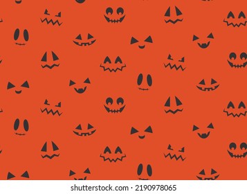Seamless pattern with different scary faces. Halloween texture in flat style.
