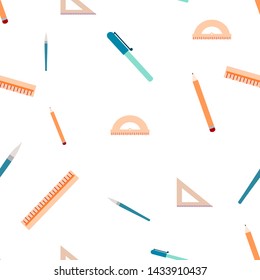 Seamless pattern of different school stuff. Isolated on a white background