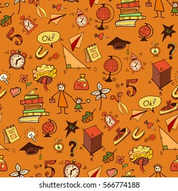 Seamless pattern with different school things.