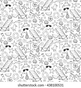 Seamless pattern with different sea beach elements. vector illustration