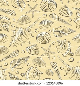 Seamless pattern with different sea shells