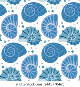 seamless pattern with different sea shells. Summer background, backdrop, wrapping paper