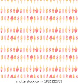 Seamless pattern with different shape ice cream in cartoon style. Decorative texture.