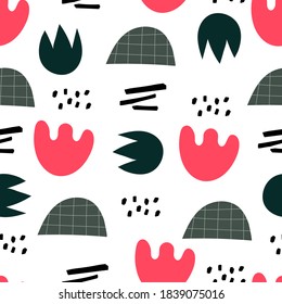 seamless pattern with different shapes. Abstract elements, colorful vector. hand drawing, flat style. design for fabric, print, textile, wrapper