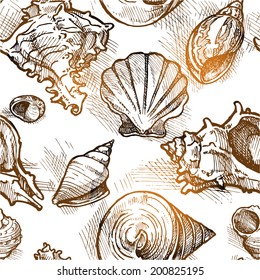 Seamless pattern from of different shapes shell  sketches 1