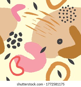 Seamless pattern with different shapes and textures. Pattern with abstract and organic shapes. Creative doodle art. Collage art