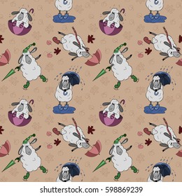 Seamless pattern with different sheep
