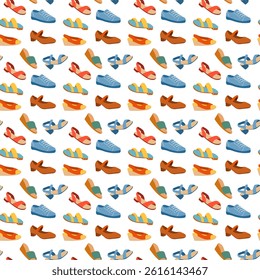 Seamless pattern of different shoes.