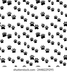 Seamless pattern with different silhouettes of black wild animals, vector