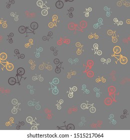 seamless pattern of different sized bicycles on grey background. colorful vector illustration 