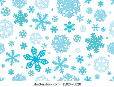 Seamless pattern of different snowflakes, Christmas background. Vector illustration