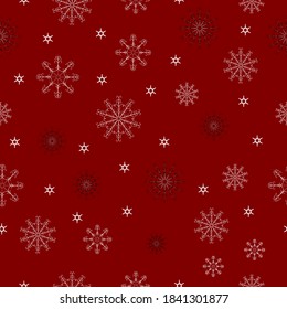 Seamless pattern - different snowflakes on a red background.