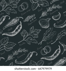 Seamless pattern with different spices. Vector illustration for your design